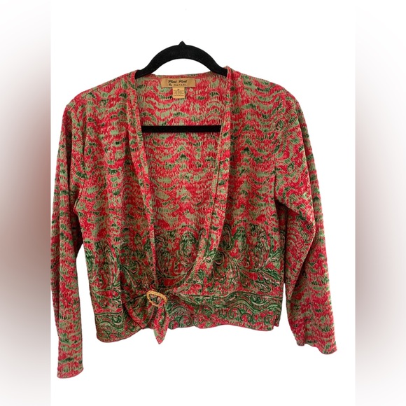 PLEAT PLEAT by RAFAEL pink and green tie‎ cardigan size medium - Picture 1 of 4